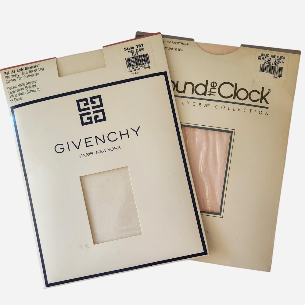 VTG Givenchy and Round the Clock 90s Sheer Pantyhose set of 2 White Pink Size C